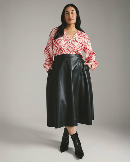 Cooling Stretch Cupro Button-Down Blouse - Red Plaid Print | Universal Standard
