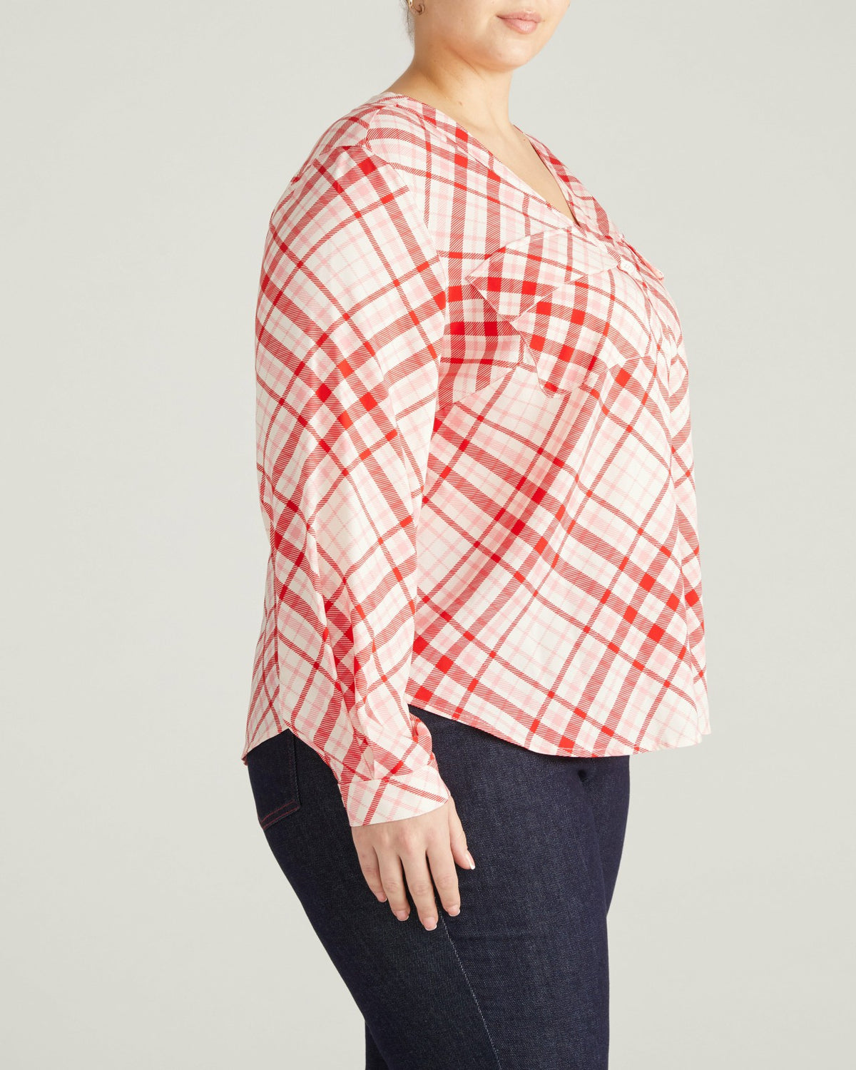 Cooling Stretch Cupro Button-Down Blouse - Red Plaid Print | Universal Standard