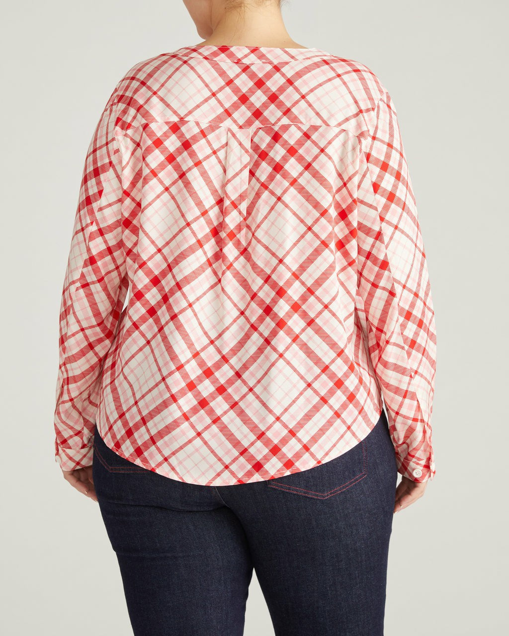 Cooling Stretch Cupro Button-Down Blouse - Red Plaid Print | Universal Standard