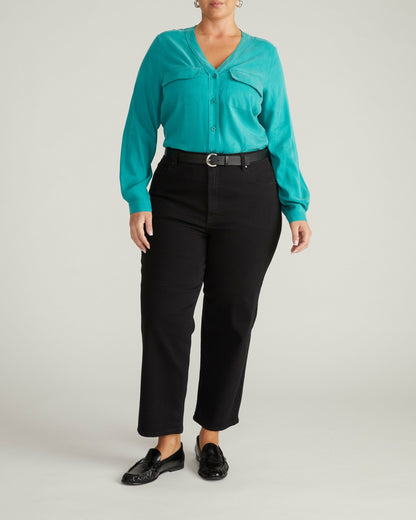 Cooling Stretch Cupro Button-Down Blouse - Green Tourmaline | Universal Standard