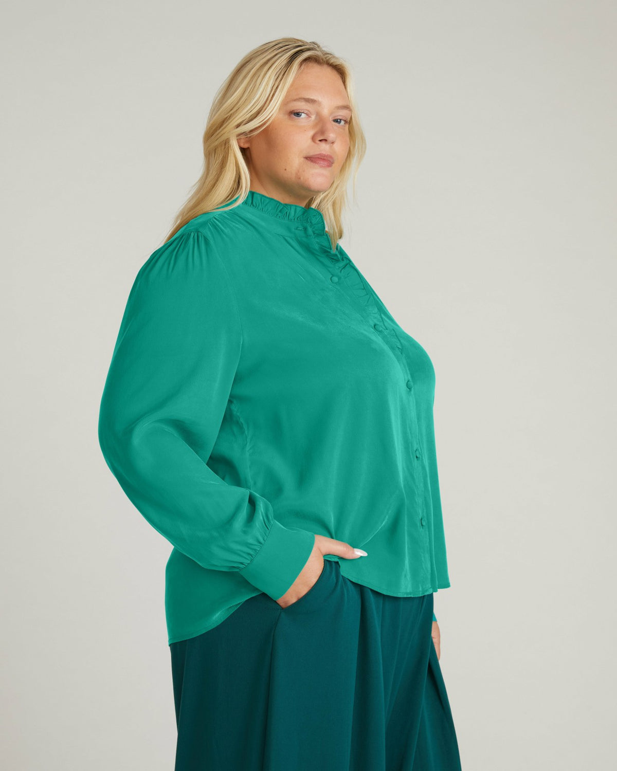 Endora Stretch Cupro Blouse - Green Tourmaline | Universal Standard