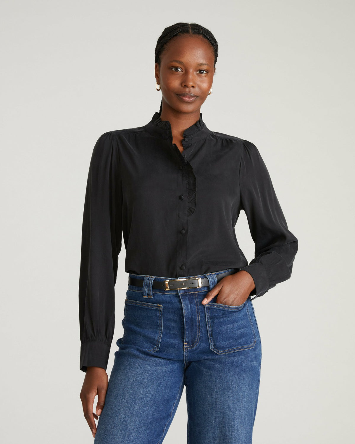 Endora Stretch Cupro Blouse - Black | Universal Standard
