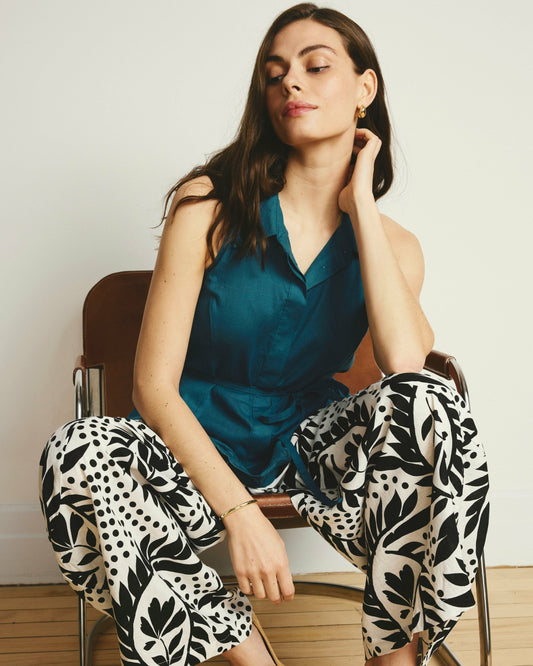 Adelaide Embroidered Sleeveless Linen Blend Shirt - Ink Blue | Universal Standard