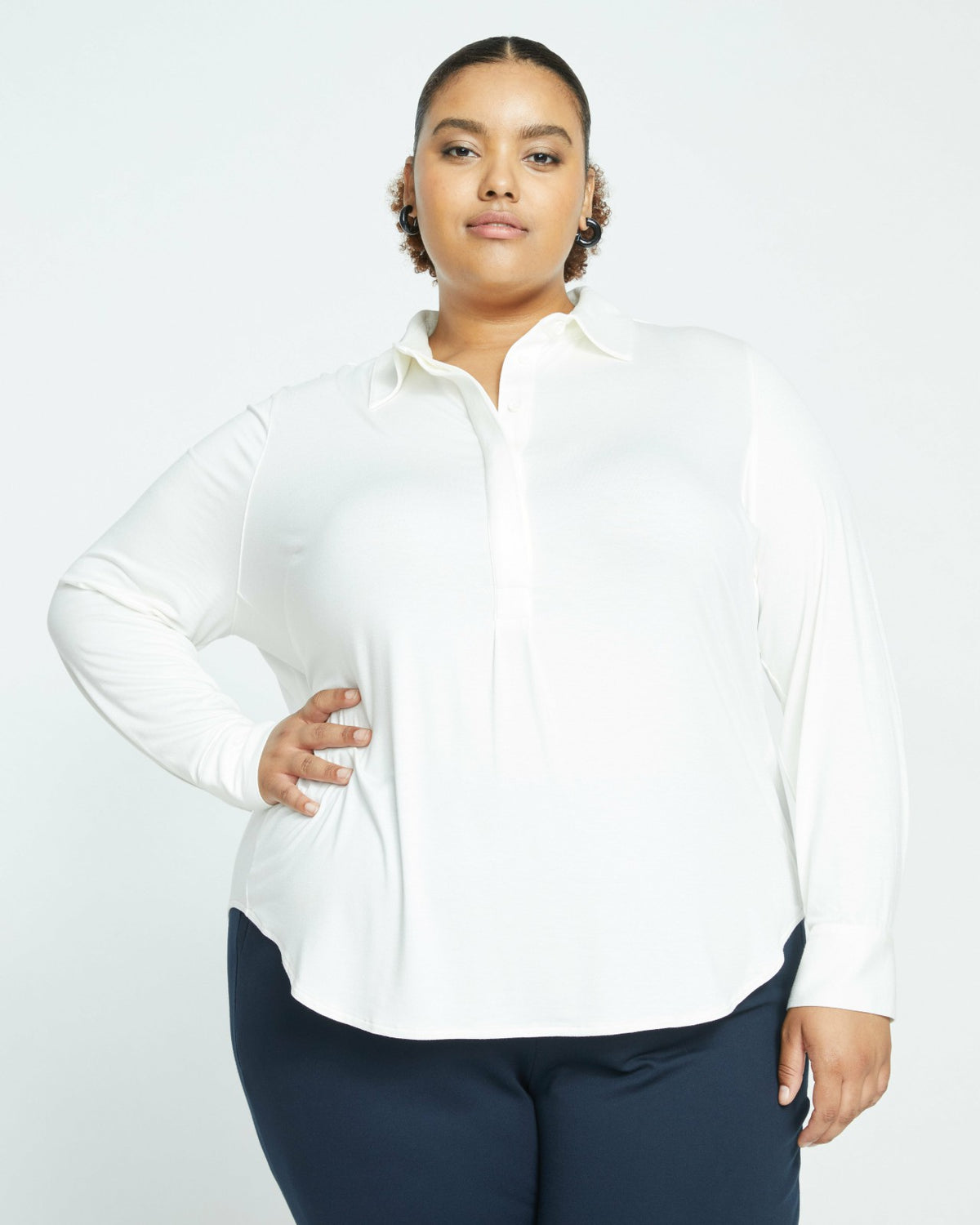 Elbe Popover Liquid Jersey Shirt Classic Fit - White | Universal Standard
