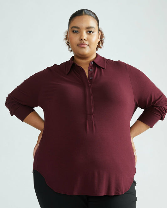 Elbe Popover Liquid Jersey Shirt Classic Fit - Black Cherry | Universal Standard