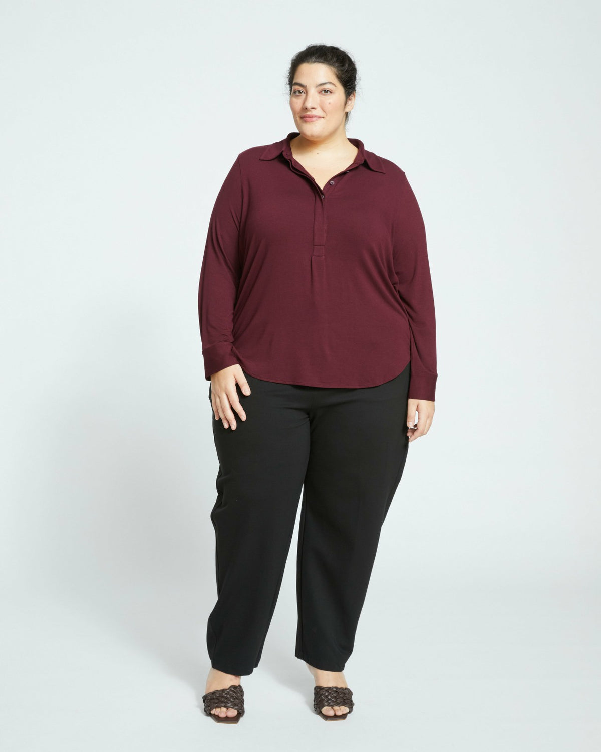 Elbe Popover Liquid Jersey Shirt Classic Fit - Black Cherry | Universal Standard