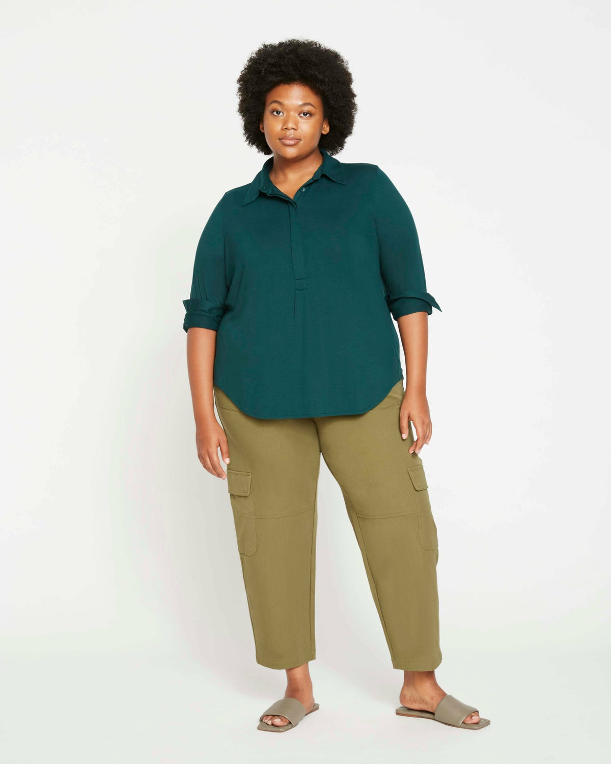 Elbe Popover Liquid Jersey Shirt Classic Fit - Forest Green | Universal Standard