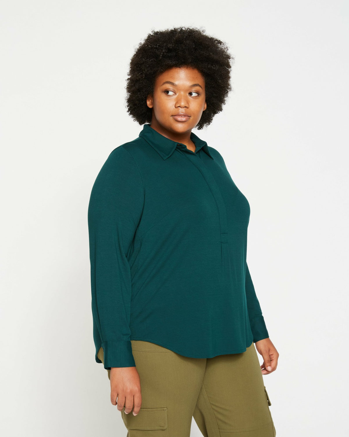Elbe Popover Liquid Jersey Shirt Classic Fit - Forest Green | Universal Standard