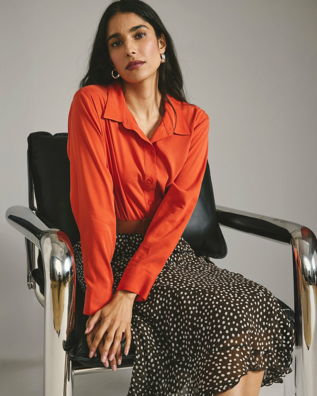 Cooling Stretch Cupro Artist Shirt - Orange Flame | Universal Standard
