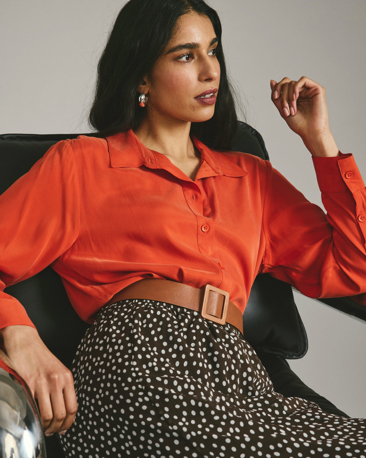Cooling Stretch Cupro Artist Shirt - Orange Flame | Universal Standard