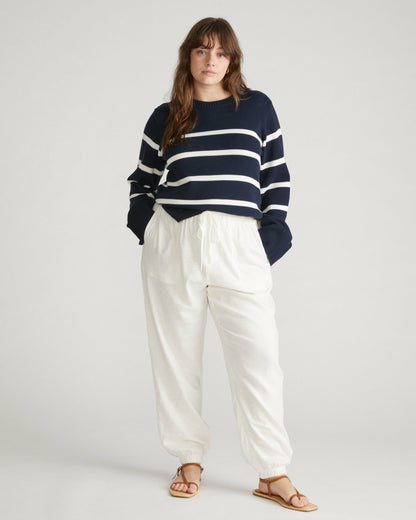Bardot Wide Sleeve Cotton Sweater - Navy/White | Universal Standard