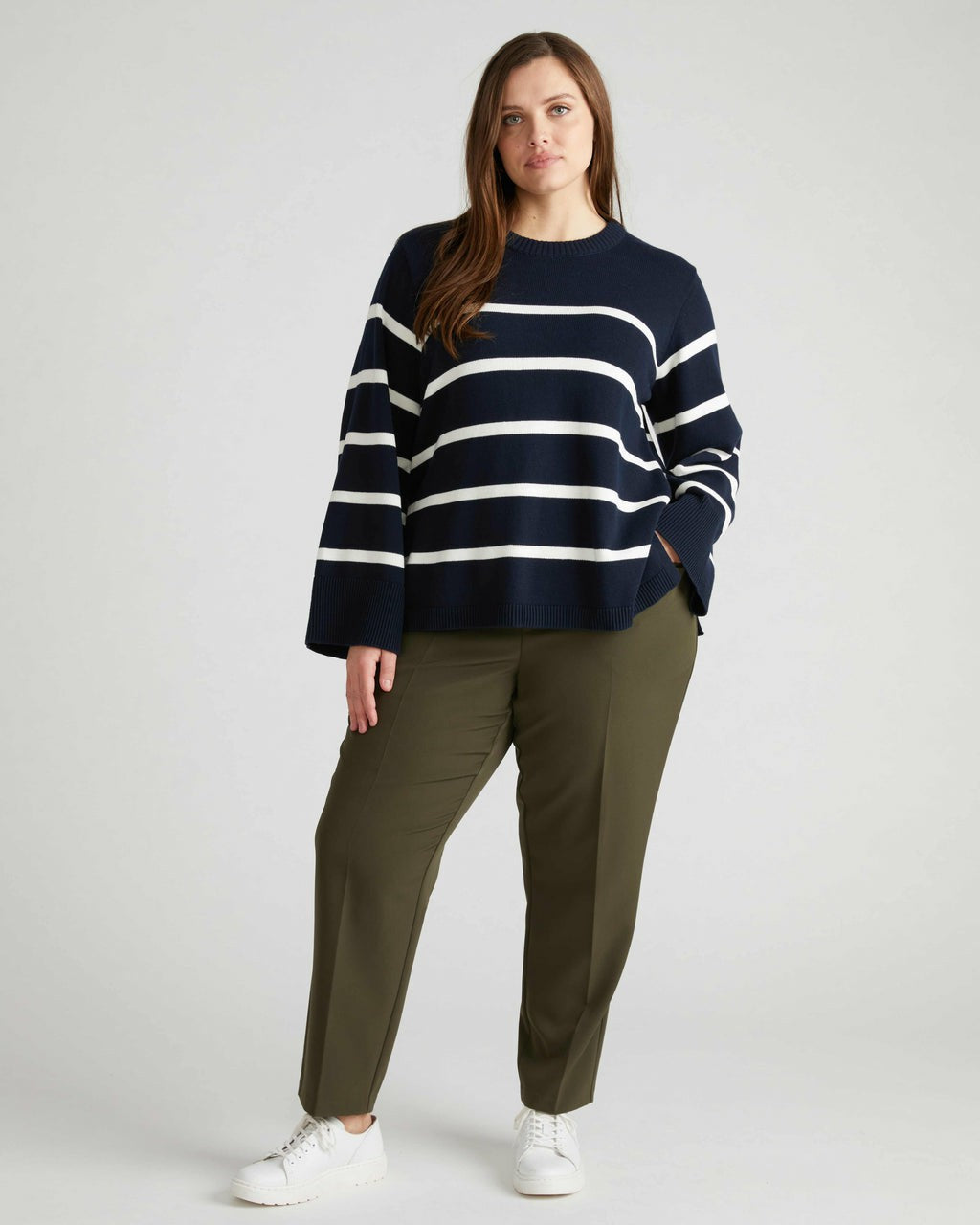 Bardot Wide Sleeve Cotton Sweater - Navy/White | Universal Standard