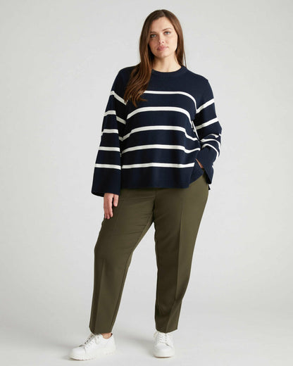 Bardot Wide Sleeve Cotton Sweater - Navy/White | Universal Standard