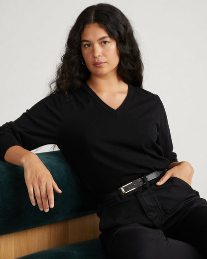 Savvy Fine Knit V Sweater - Black | Universal Standard
