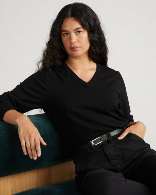 Savvy Fine Knit V Sweater - Black | Universal Standard