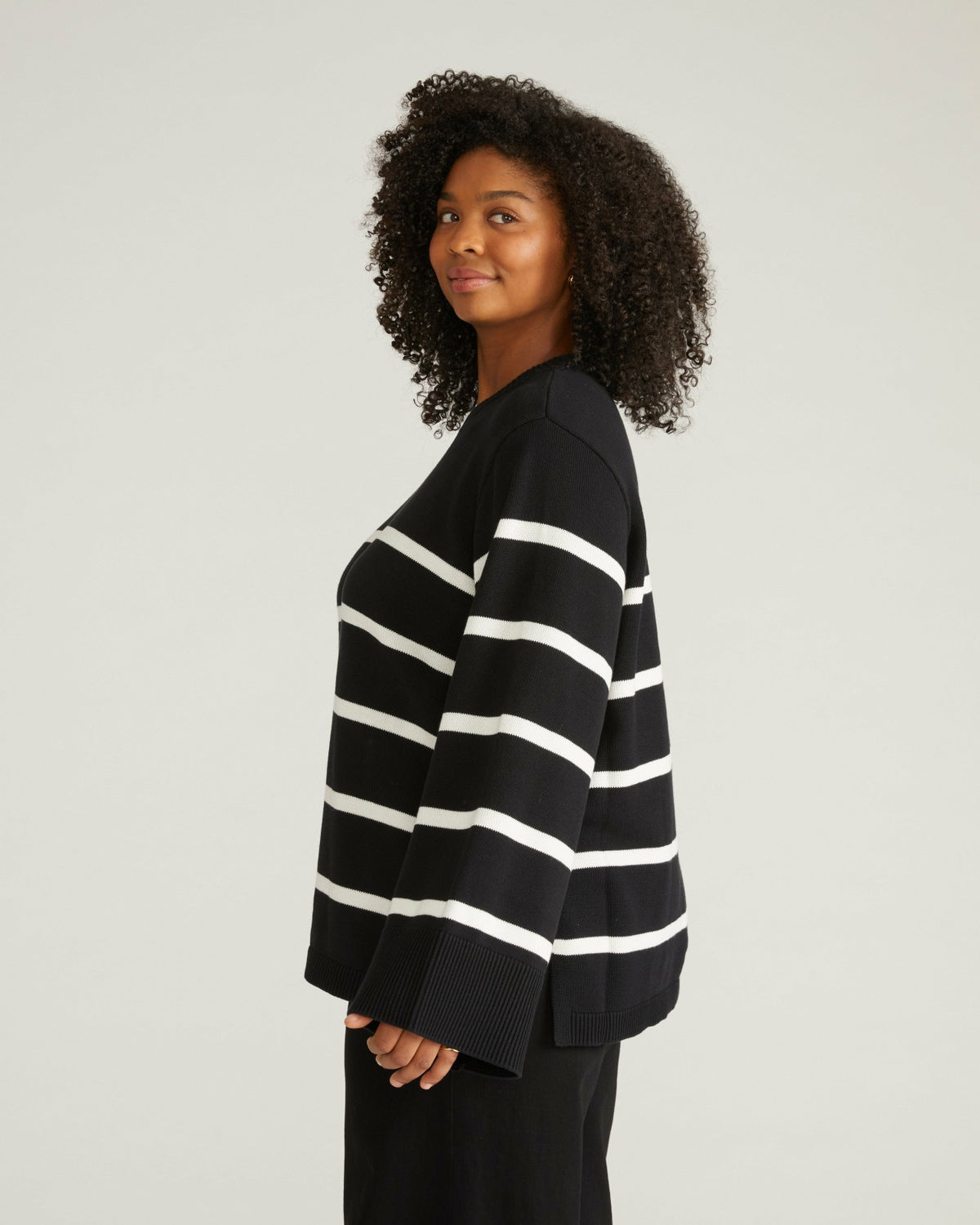 Bardot Wide Sleeve Cotton Sweater - Black/White | Universal Standard