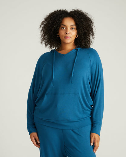 TravelKnit V Neck Hoodie - Blue Teal | Universal Standard