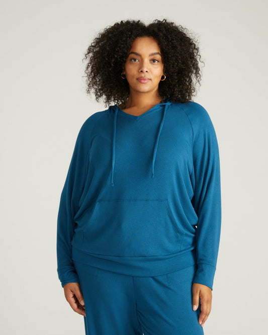 TravelKnit V Neck Hoodie - Blue Teal | Universal Standard