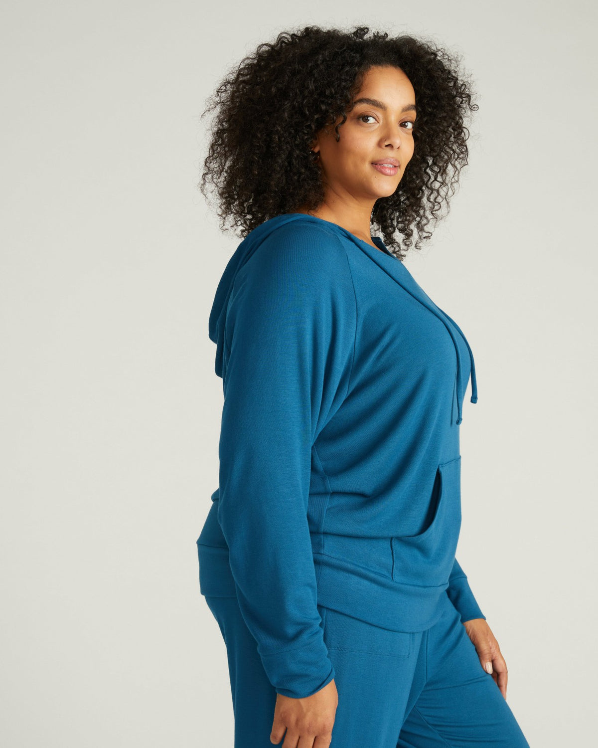 TravelKnit V Neck Hoodie - Blue Teal | Universal Standard