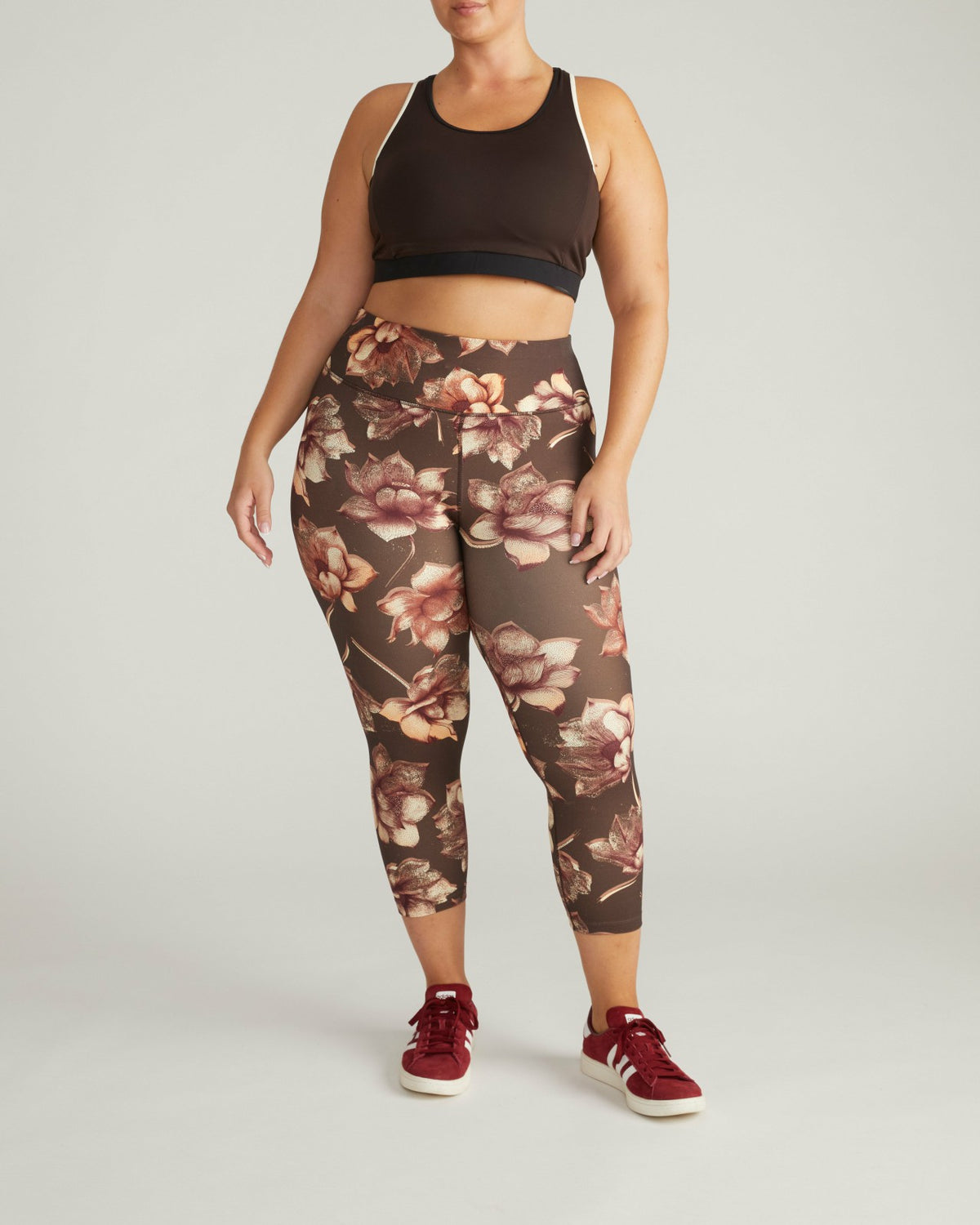 Next-to-Naked Racerback Sports Bra - Deep Brown/Dove Wing Trim | Universal Standard