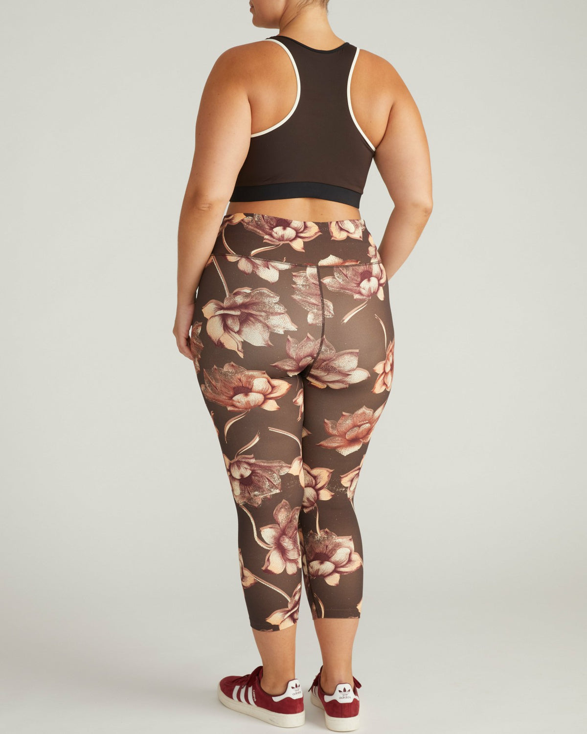 Next-to-Naked Racerback Sports Bra - Deep Brown/Dove Wing Trim | Universal Standard