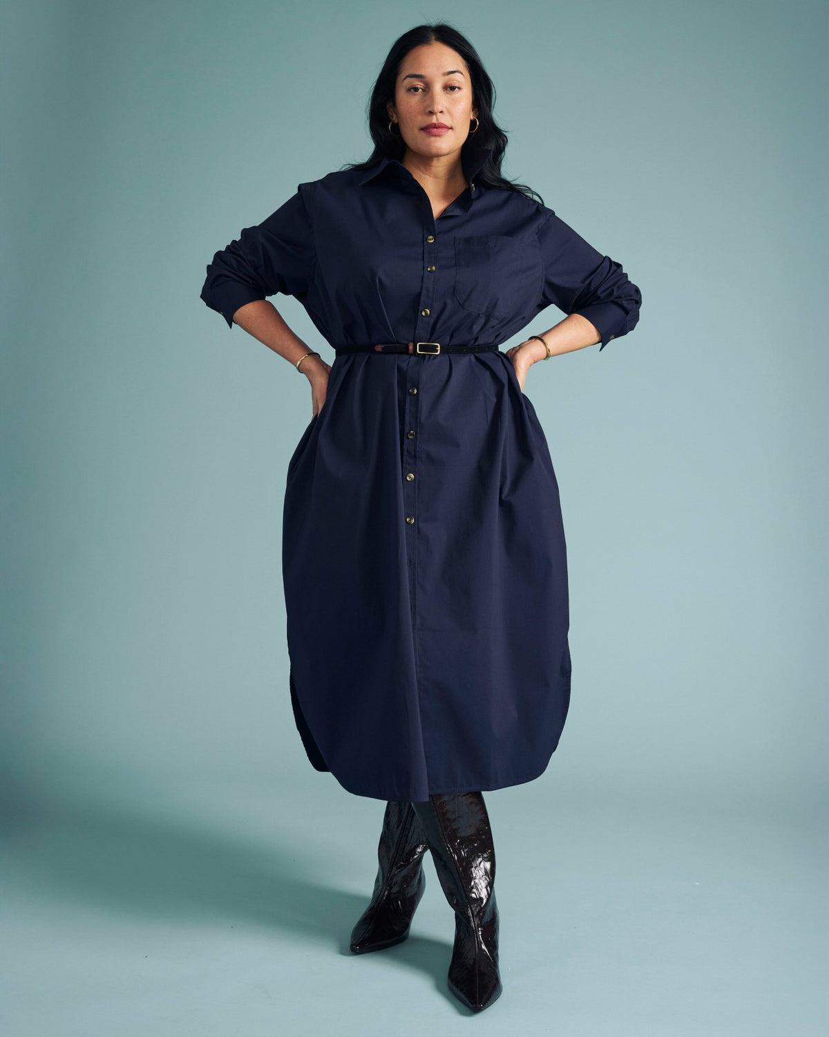 Odeon Stretch Poplin Shirtdress - Navy | Universal Standard
