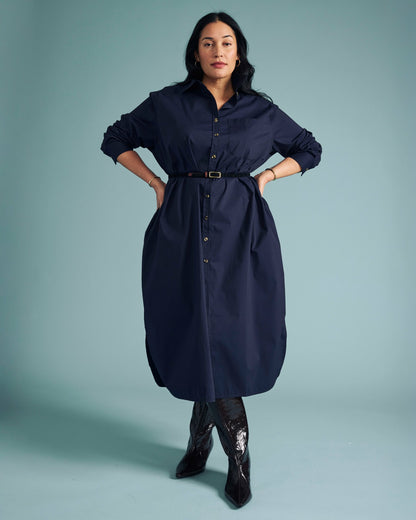 Odeon Stretch Poplin Shirtdress - Navy | Universal Standard