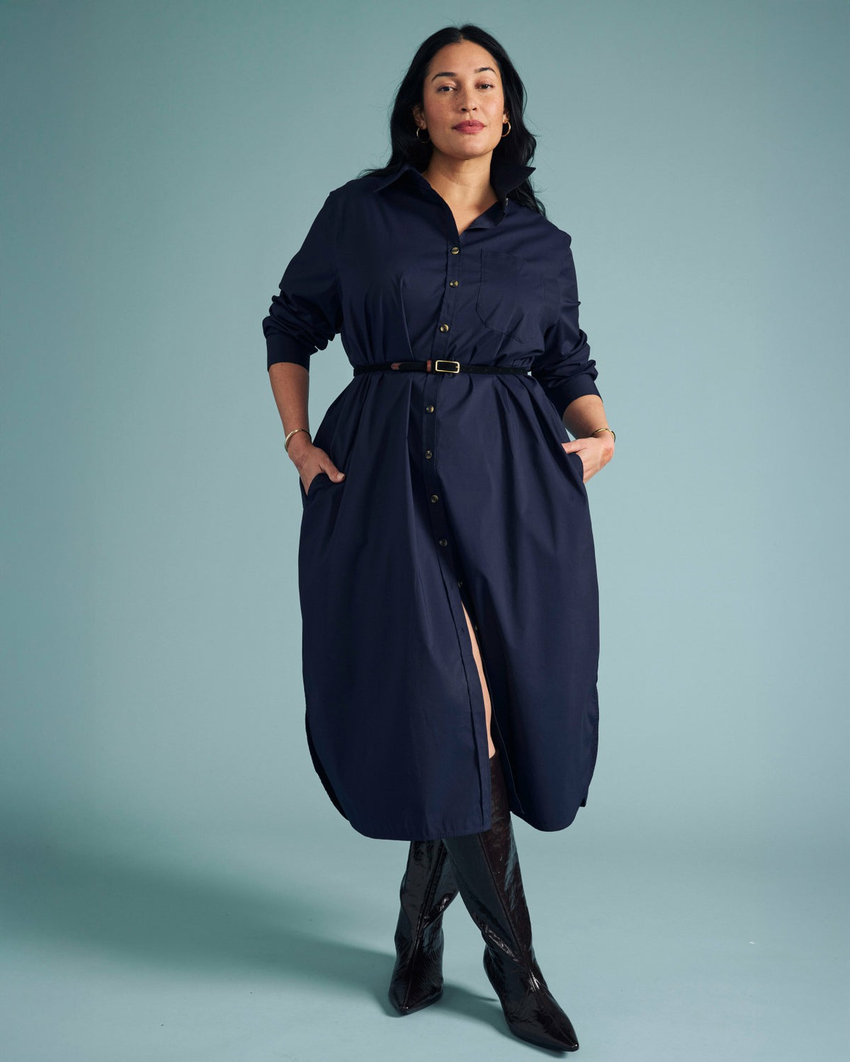 Odeon Stretch Poplin Shirtdress - Navy | Universal Standard