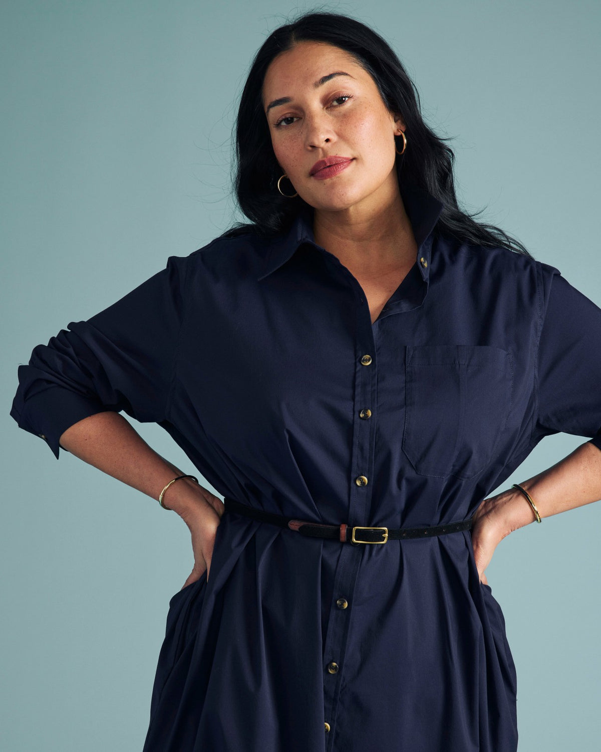 Odeon Stretch Poplin Shirtdress - Navy | Universal Standard