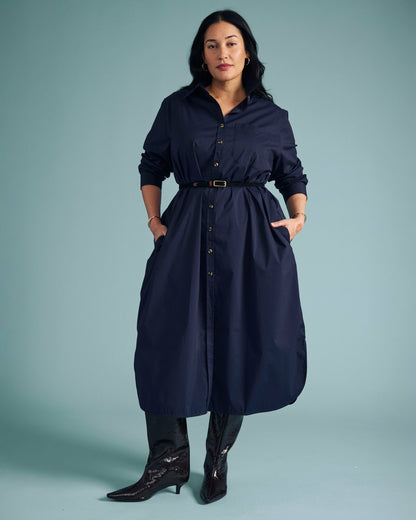 Odeon Stretch Poplin Shirtdress - Navy | Universal Standard