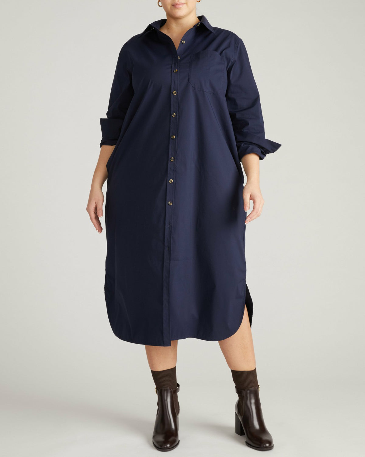 Odeon Stretch Poplin Shirtdress - Navy | Universal Standard