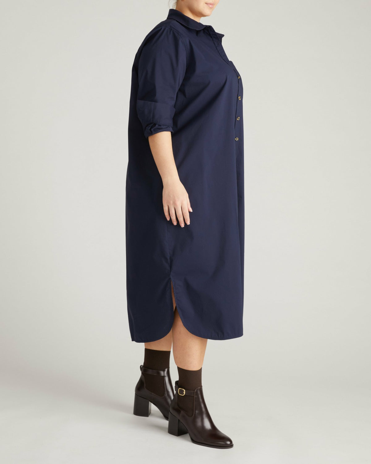 Odeon Stretch Poplin Shirtdress - Navy | Universal Standard