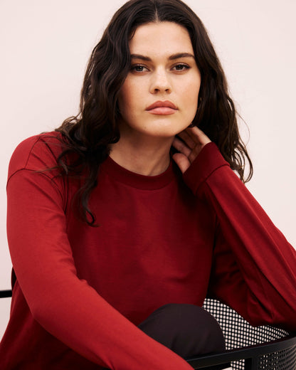 Long Sleeve Relaxed Tee - Garnet | Universal Standard