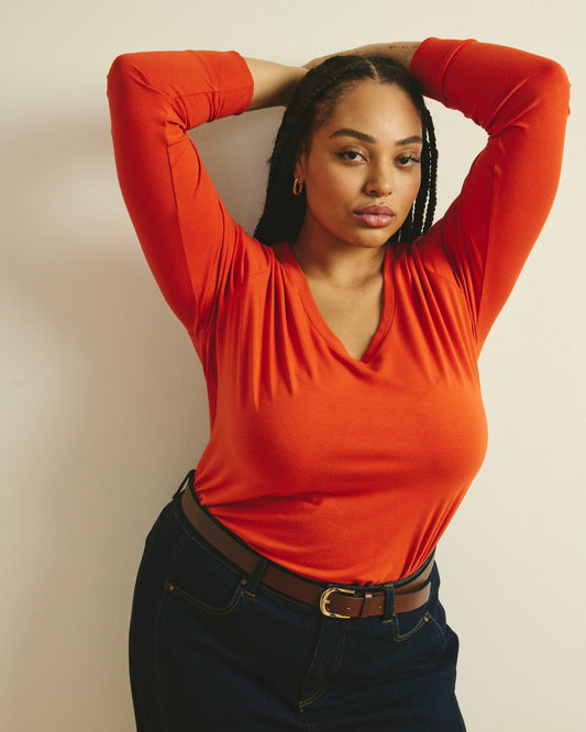 Long Sleeve V Rex - Orange Flame | Universal Standard