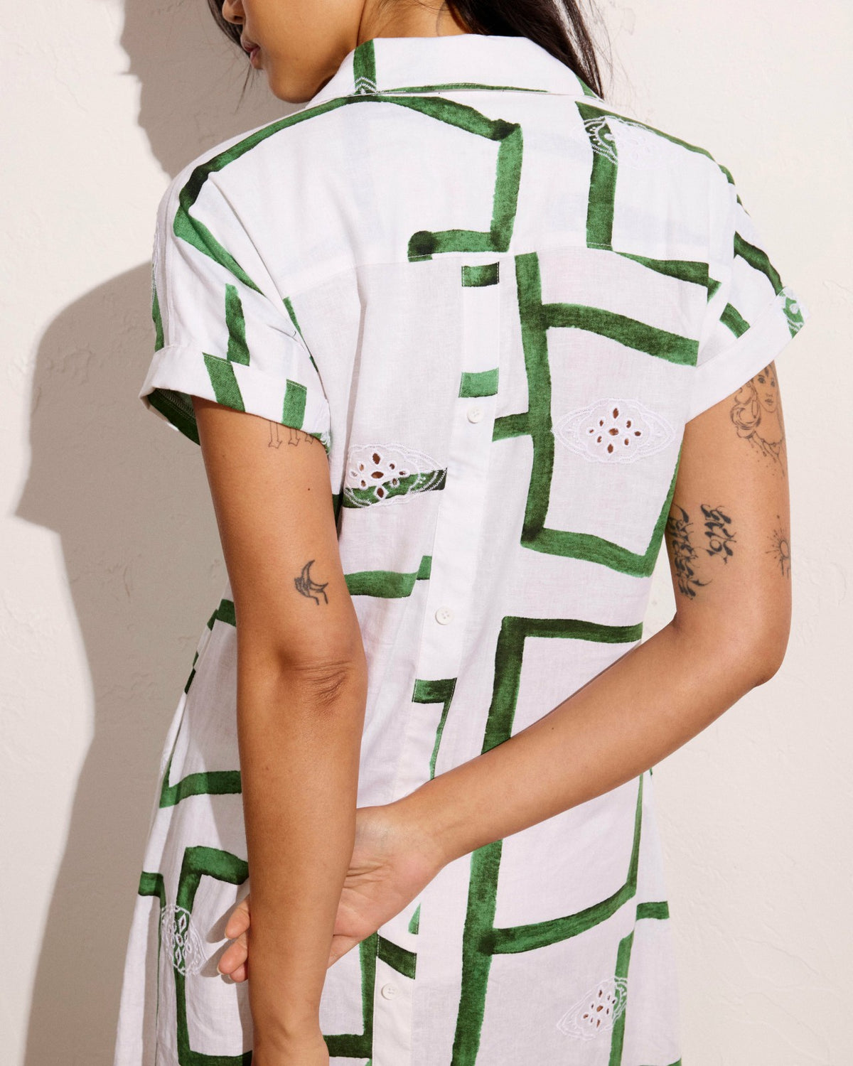 Sunshine Linen Blend Polo Dress - Green Paint Print | Universal Standard