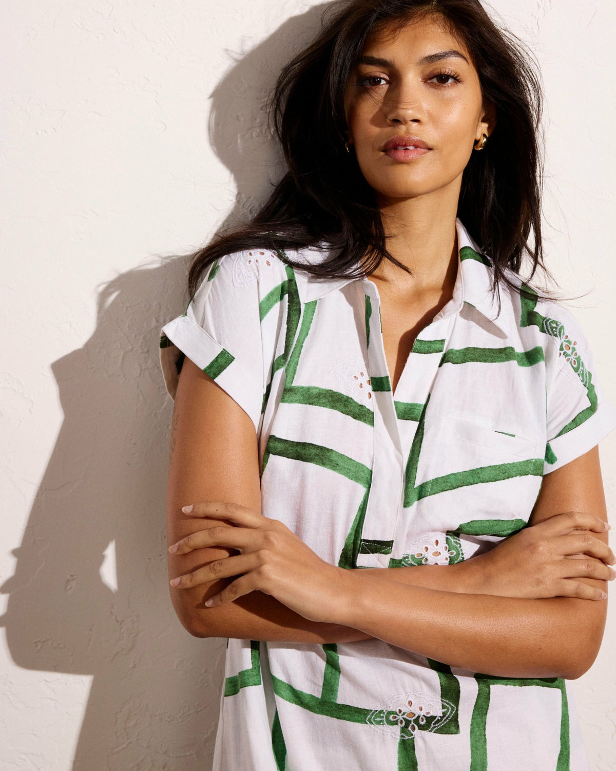 Sunshine Linen Blend Polo Dress - Green Paint Print | Universal Standard