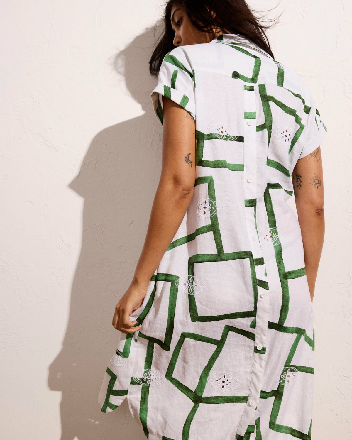 Sunshine Linen Blend Polo Dress - Green Paint Print | Universal Standard