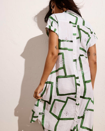 Sunshine Linen Blend Polo Dress - Green Paint Print | Universal Standard