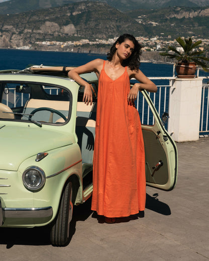 Kite Linen Blend Dress - Italian Orange | Universal Standard