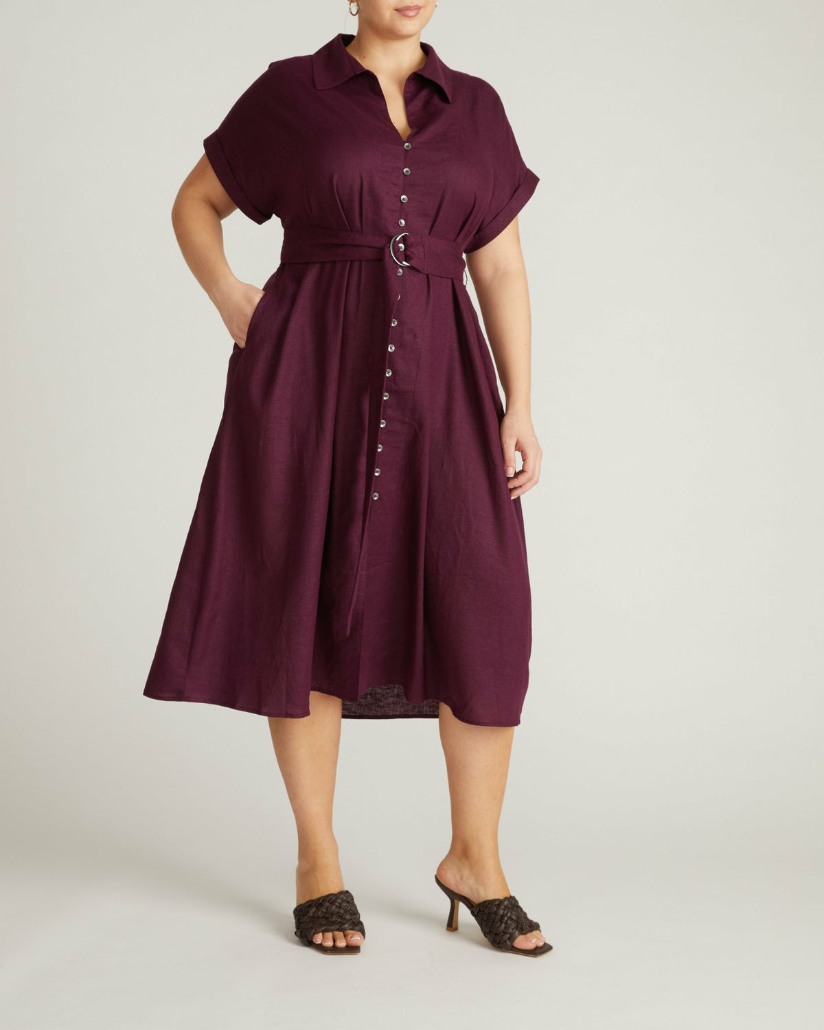 Sandy Stretch Linen Blend Shirtdress - Acai | Universal Standard