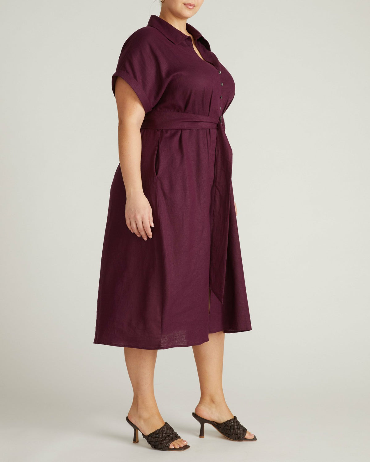 Sandy Stretch Linen Blend Shirtdress - Acai | Universal Standard