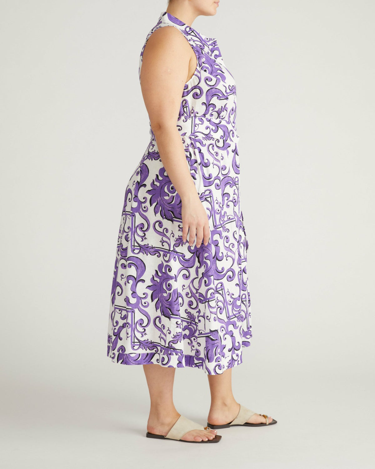 Adelaide Linen Blend Shirtdress - Purple Majolica Print | Universal Standard