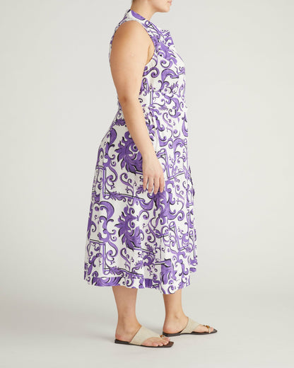 Adelaide Linen Blend Shirtdress - Purple Majolica Print | Universal Standard