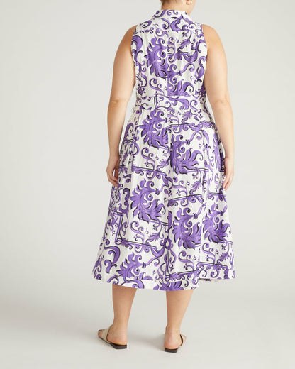 Adelaide Linen Blend Shirtdress - Purple Majolica Print | Universal Standard