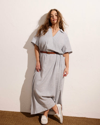 Padma Polo Neck Linen Blend Dress - Beach Stripe | Universal Standard