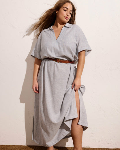 Padma Polo Neck Linen Blend Dress - Beach Stripe | Universal Standard