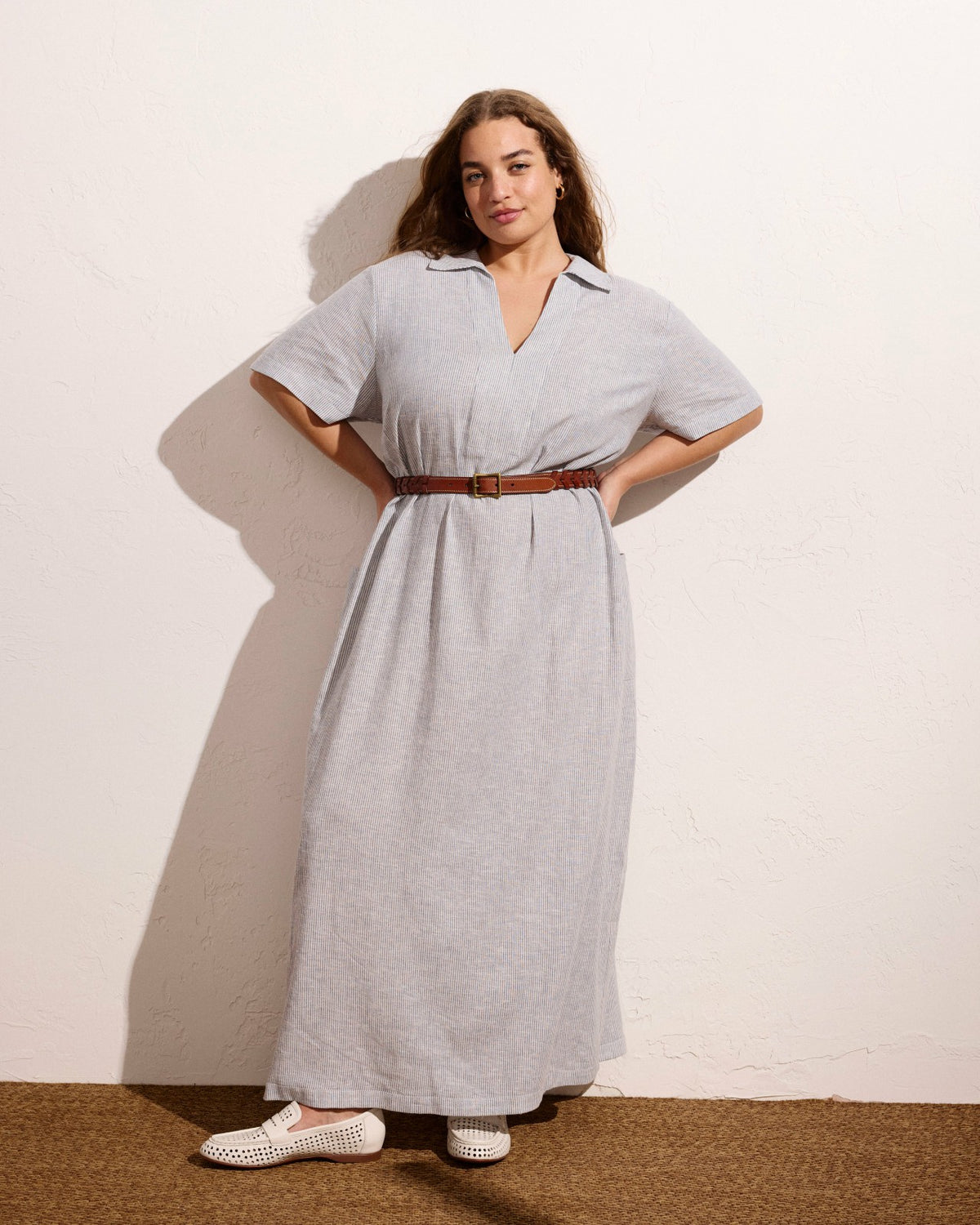 Padma Polo Neck Linen Blend Dress - Beach Stripe | Universal Standard