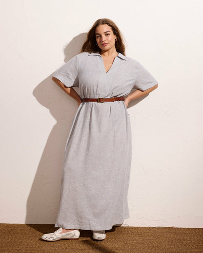 Padma Polo Neck Linen Blend Dress - Beach Stripe | Universal Standard