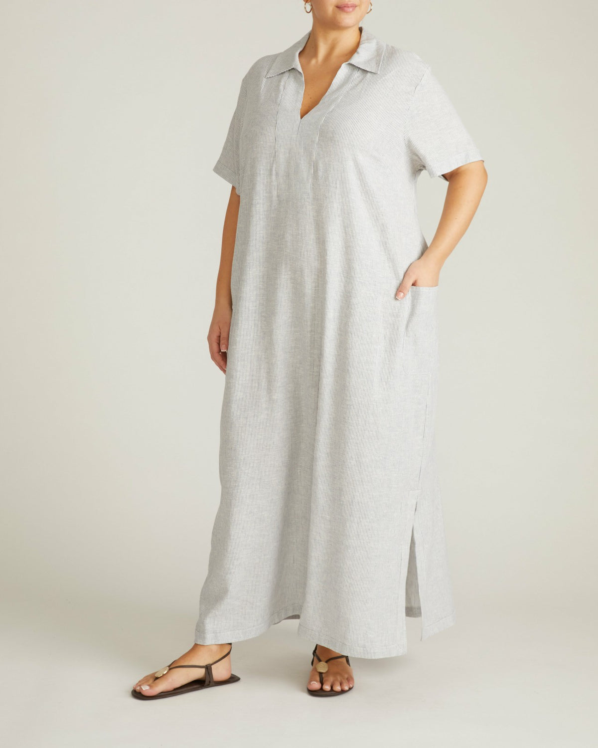 Padma Polo Neck Linen Blend Dress - Beach Stripe | Universal Standard