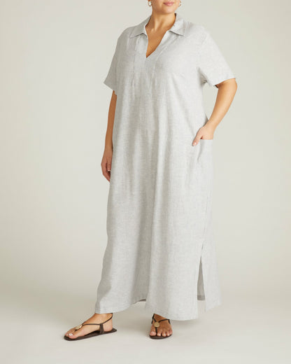 Padma Polo Neck Linen Blend Dress - Beach Stripe | Universal Standard
